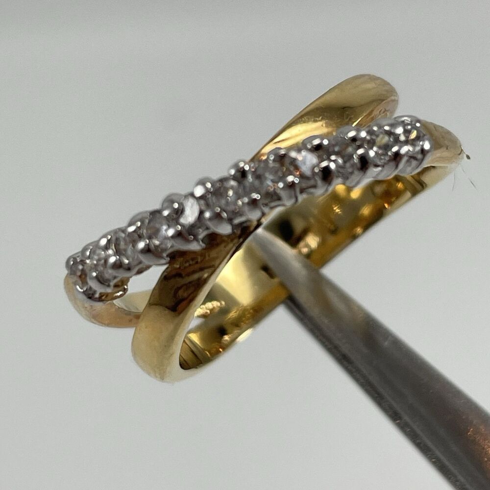 18k Yellow Gold Plated White Cubic Zirconia Ring Band Boho Timeless 6.5